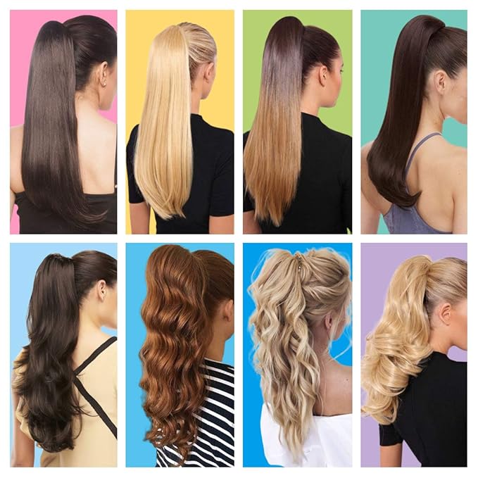 Claw Clip Ponytail Extension 18" Clip in Wavy Ponytail Hair Extensions Long Pony Tails for Women Extensions Dark Brown mix White Wave Hairpiece