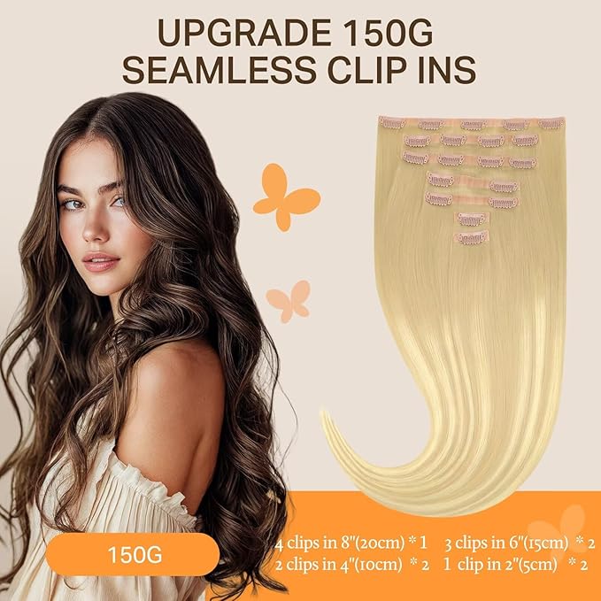 DOORES Hair Extensions Clip in Human Hair, Dirty Blonde Mixed Platinum Blonde 160g 7pcs 24 Inch,Invisi Edge Hair Extensions Seamless Clip in Hair Extensions Real Straight Natural Hair