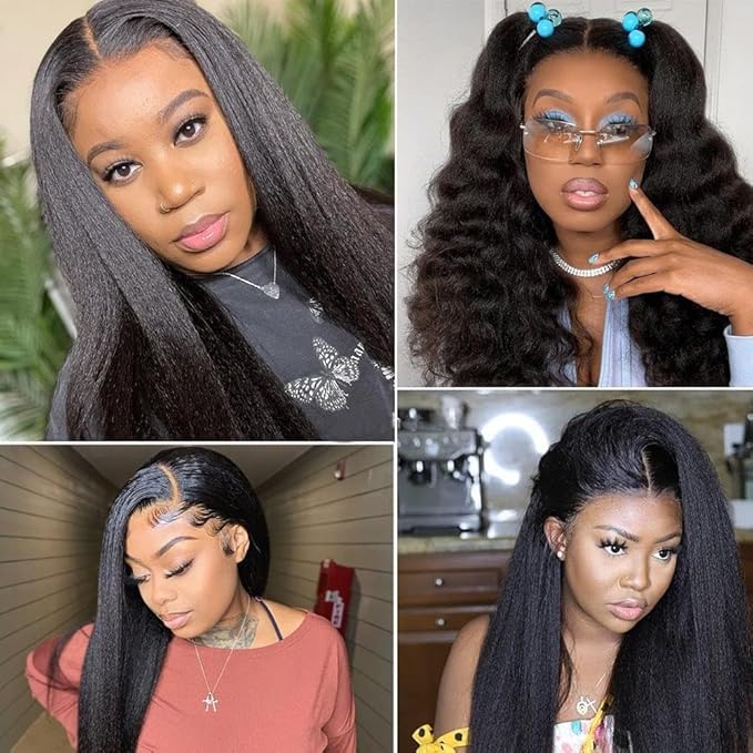 GOLFMAX Kinky Straight Lace Front Wigs Human Hair Wigs For Black Women 13x4 Transparent HD Human Hair Pre Plucked Yaki Straight Human Hair Lace Frontal Wigs 20 Inch