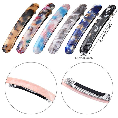 12 Pieces Hair Barrettes for Women Tortoise Shell Acetate French Skinny Clip Automatic Ponytail Barrettes for Women Fine Thin Hair Accessories(Fresh Color)