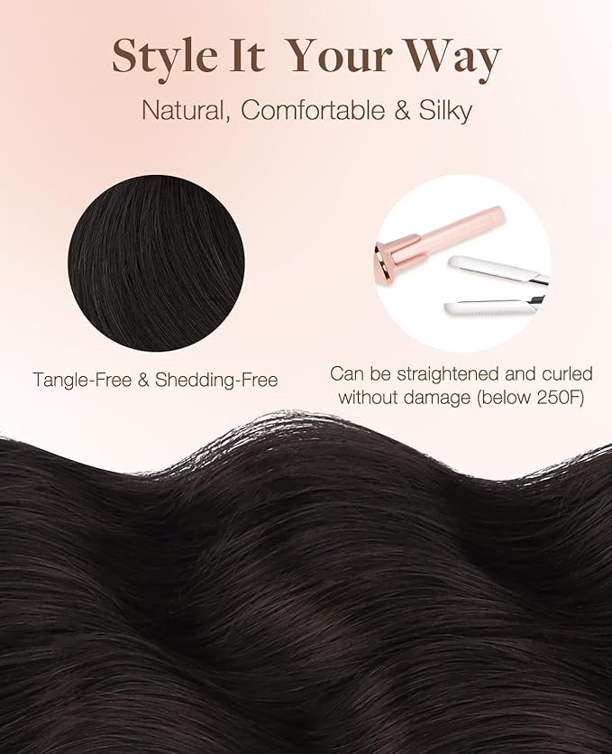GOO GOO Invisi Edge Tape in Hair Extensions Human Hair, 1B Natural black 20pcs 24inch 50g, Virgin Remy Hair, Seamless Injected Tape, Natural Look