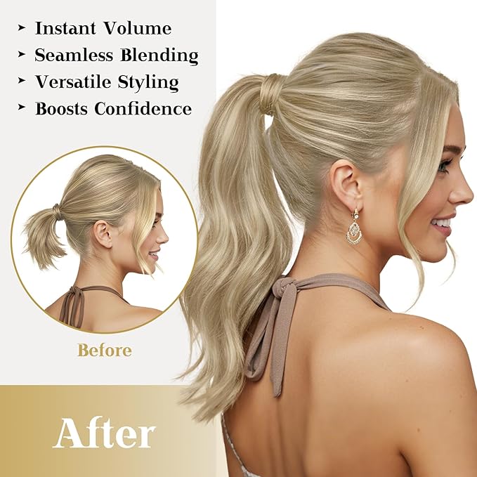 Ve Sunny Hair Extensions Ponytail Real Human Hair Wrap Around Clip in Ponytail Hair Extensions Straight Extensions Human Hair for Women Light Brown 16inch 80G