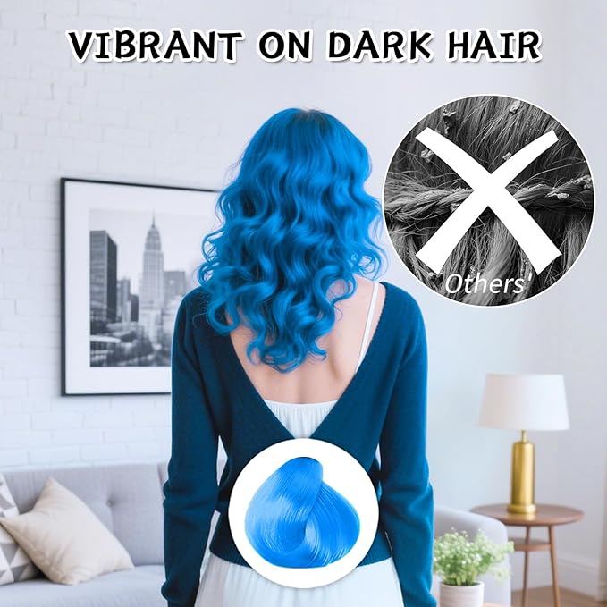 Byhoo Blue Temporary Hair Dye for Kids, Cream Formula, 6 Combs, Washable Hair Color for Dark & Light Hair for Girls Party Halloween Cosplay