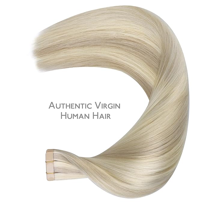 WENNALIFE Tape in Hair Extensions Human Hair Ash Blonde Highlighted Platinum Blonde Tape in Extensions, 10pcs 30g 26 inch Remy Invisible Tape Ins Straight Soft Real Human Hair Tape in Extensions
