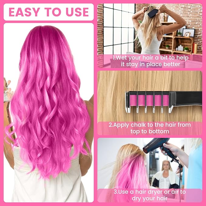 6 Color New Hair Chalk Comb Temporary Bright Washable Hair Color Dye for Kids,Washable Hair Chalk for Girls Age 4 5 6 7 8 9 10 New Year Birthday Cosplay DIY(Blue&Orange&Green&Pink&Brown&Purple)