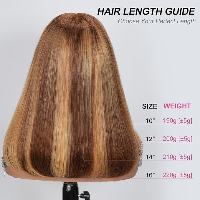 210% Density 13x6 Highlight Ombre Full Lace Frontal Bob Wig Human Hair 12A Brazilian Virgin Human Hair Pre Plucked 4/27 Honey Blonde HD Transparent Lace Glueless Wigs Human Hair 14 Inch