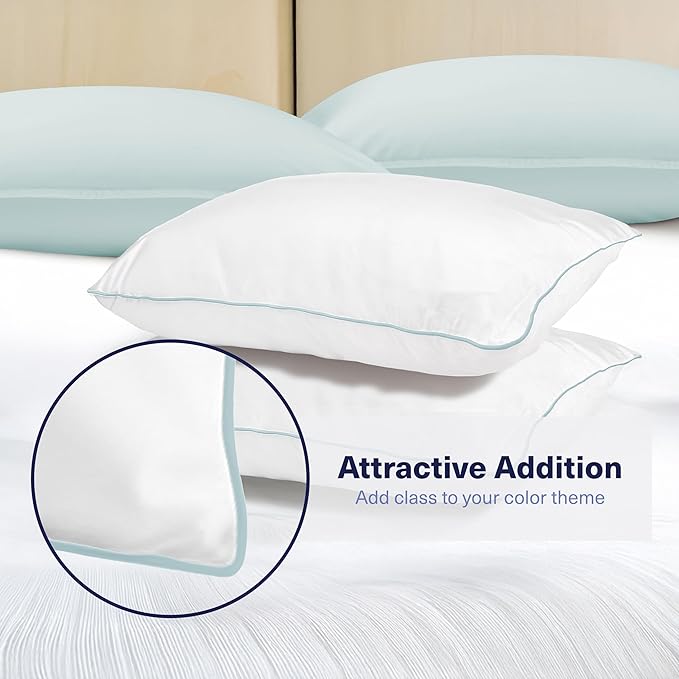 Kickoff Viscose Bamboo Pillowcase, Queen, Set of 2, 100% Organic Hidden Zippered Viscose Bamboo Pillow Case Queen Size, Cooling Pillow Cover for Hot Sleepers (20"x30", Trimmed, Coastal Blue)
