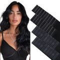GOO GOO Invisi Edge Tape in Hair Extensions Human Hair, 1 Jet black 20pcs injected with 20pcs classical tape ins, 24inch 100g, Virgin Remy Hair, Natural Look