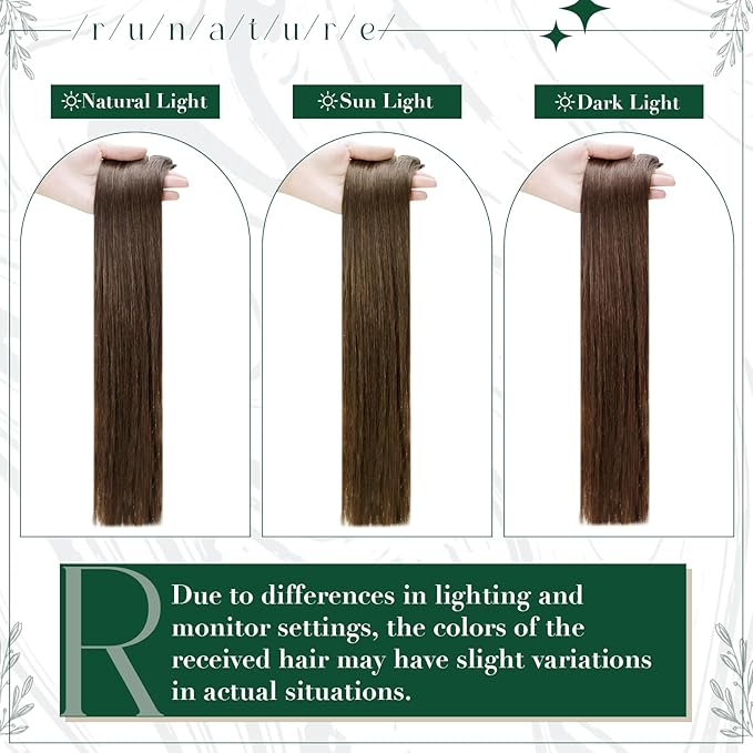 RUNATURE Clip in Hair Extensions Real Human Hair, Brown Hair Extensions Clip Ins Straight, Remy Human Hair Clip in Extensions, Natural Looking For Daily Wearing, 14 Inch 50g 3pcs #4 Medium Brown