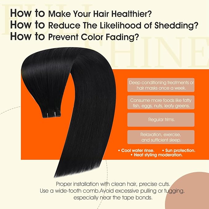 Full Shine Black Injection Tape in Hair Extensions Real Human Hair Color 1 Jet Black Seamless Invisible Skin Weft Machine Remy Injected Tape Extensions for Women 20Inch 50Gram 20Pcs