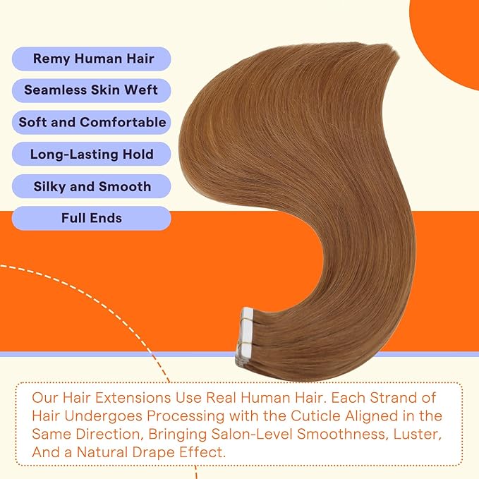 Full Shine Tape in Hair Extensions Human Hair 14 Inch Color 330 Auburn Seamless Skin Weft Human Hair Tape in Extensions Invisible Remy Straight Hair 50g 20PCS for Wedding