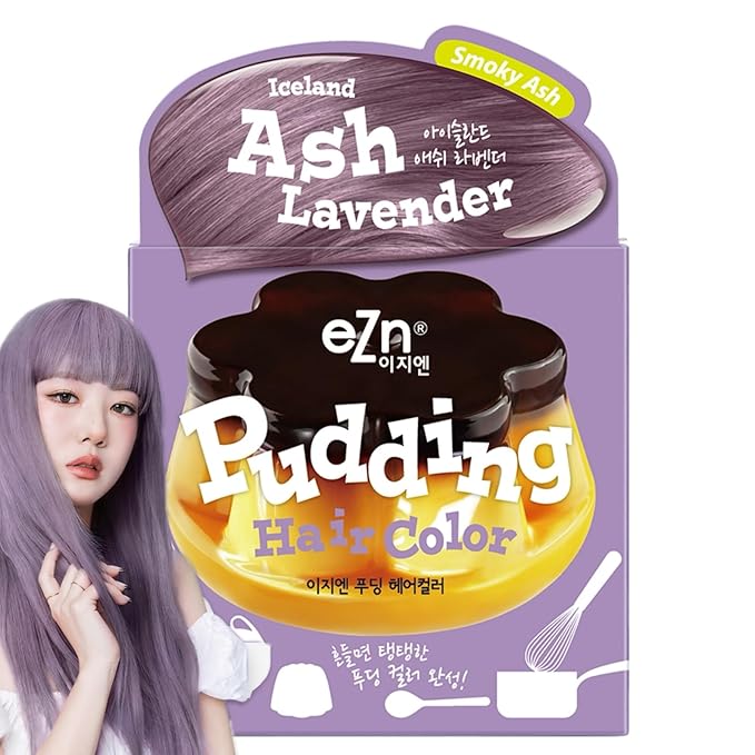 eZn Pudding Hair Dye, Ammonia-Free, Semi-Permanent DIY Korean Hair Dye Color with Keratin (Ash_Lavender)