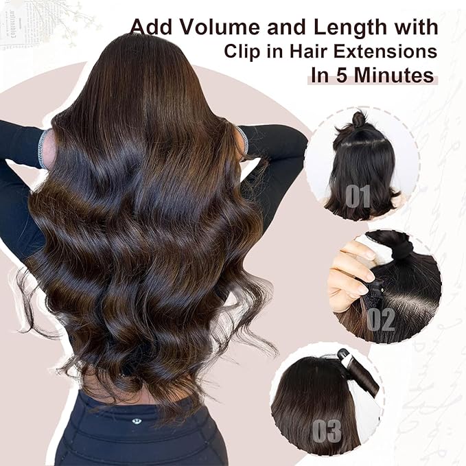 XDhair Human Hair Clip in Extensions 100g 6pcs 16 Inch Balayage Ombre Walnut Brown to Ash Brown and Blonde Clip in Hair Extensions Real Human Hair for Women(16”, 3/8/22)