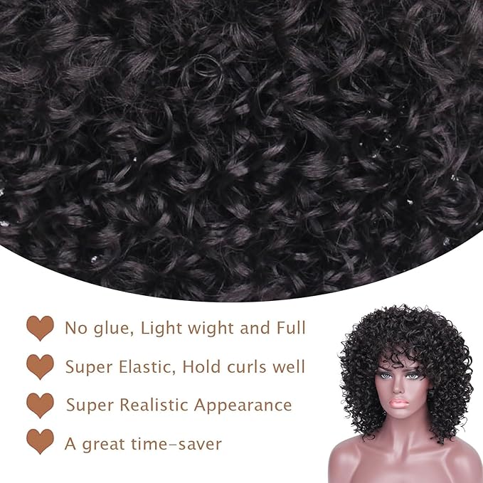 Afro Wig 15 Inch Black Women Afro Wigs African Curly Wigs Elastic Fluffy Wigs Synthetic Hair Suitable for Cosplay Daily and Party