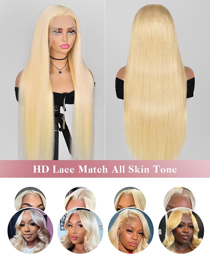 Alididi 613 Lace Front Wig Human Hair 13x4 Blonde Straight Hd Transparent Lace Frontal Wigs Human Hair Pre Plucked With Baby Hair 180% Density Blonde Glueless Wigs Human Hair 26 Inch