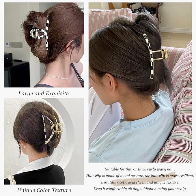 Big Hair Claw Clips Checker Claw Butterfly Barrettes Claw Clips for Women Lattice Design Acetate Claw Clips Metal Hair Clip for Girls Large Hair Accessories for Long Thick Hair 3 Pcs