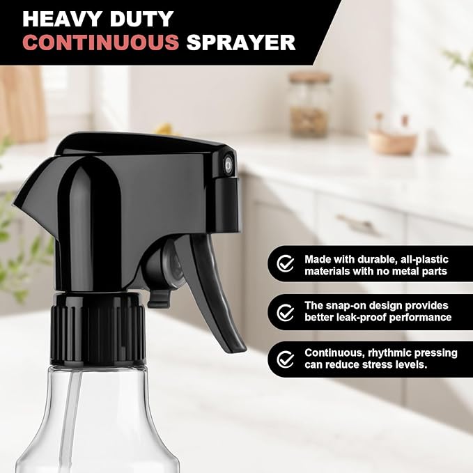 Plastic Spray Bottles 12oz Continuous Spray Bottle Mist Spraying Heavy Duty Empty Water Spray Bottles for Hair, Cleaning Solutions, Plants，Essential Oils 2 Pack (Clear-2pcs)