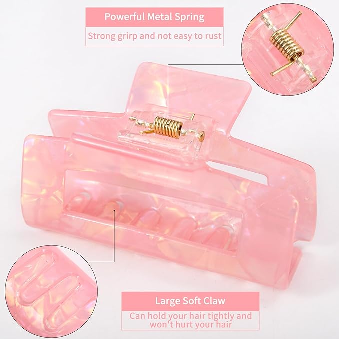Jayongnee Hair Claw Clips - 4Pcs Medium Clips for Thick or Thin Hair - Square Claw for Women - Rectangle Hair Clips Nonslip Acrylic Hair Accessories for Girls (pink,white,blue,green)