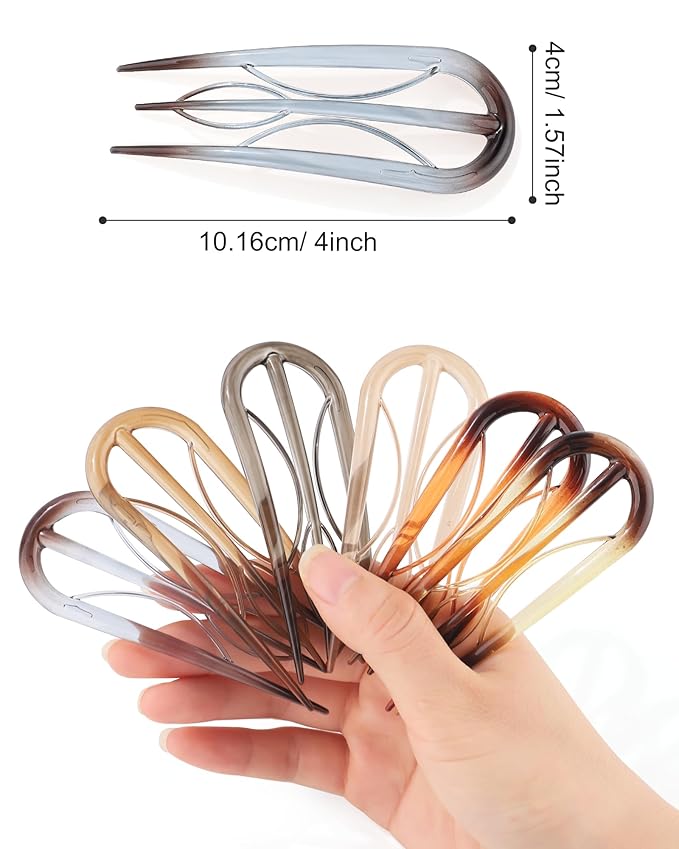 French Hair Pin for Women - U-Shaped Hair Fork for Updos, Chignons & French Twists, Durable Acrylic, Secure & Elegant Styling for All Hair Types (Amber)