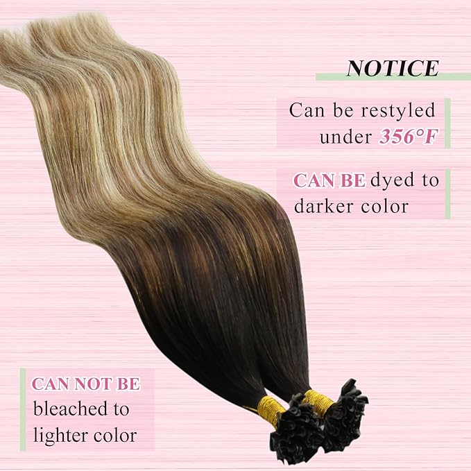 YoungSee U Tip Extensions Human Hair Balayage Utip Hair Extensions Human Hair Brown with Blonde Balayage K Tip Hair Extension Real Hair Ombre Long Hair 24In for Date Nights 50s/50g