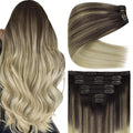 Ve Sunny Human Hair Clip in Extensions Invisible Clip in Hair Extensions Balayage Clip in Human Hair Extensions Dark Brown Ombre Golden Blonde Mix Light Blonde Daily Use Charming 7pcs 120g 20inch