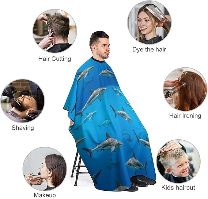 Lightweight Haircut Barber Cape Cover, Shark Swim Blue Ocean Haircut Hairdressing Cloth Apron Hair Dress Apron Cloak for Makeup Artist Beautician