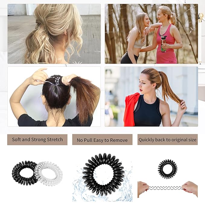 79STYLE 50pcs Spiral Hair Ties For Women Coil Hair Bands Coil Scrunchies Ponytail Holder Plastic Phone Cord Hair Coils For Thin Hiar No Damage (brown/clear)