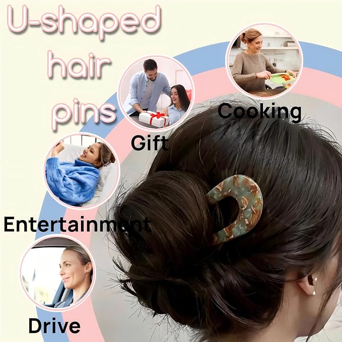 French Hair Pins for Women,U-Shaped Hair Pins,4Pc Twist Hair Stick,Suitable French Pins for Thick Hair(White,Brown,Dark Brown)