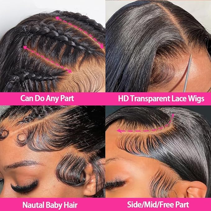 Lemoda 13x6 Full Lace Frontal Wig 180% Density Straight Lace Front Wigs Human Hair HD Transparent Lace Glueless Wig Pre Plucked 15A Brazilian Virgin Human Hair Wigs for Women 18 Inch