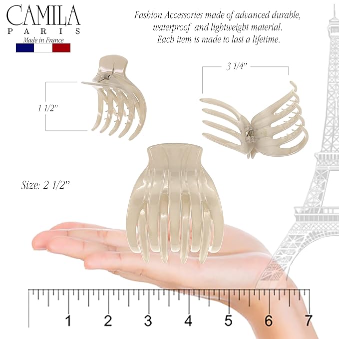 Camila Paris CP3539 French Hair Clip for Women, Hair Side Clips, 2.5 Inch Girls Hair Claw Clips Jaw Fashion Durable Styling Hair Accessories for Women, Strong Hold No Slip Grip, Made in France