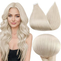 Full Shine Tape in Hair Extensions Human Hair 18 Inch Color 1000 White Blonde Tape Hair Extensions Invisible Seamless Extension 40Pcs 100G Remy Skin Weft Double Sided Tapes Add Length