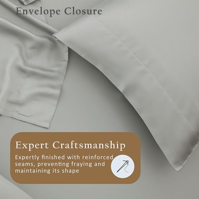 TOSMO Luxury Pillow Case Set of 2 - Cooling Viscose Derived from Bamboo, Oeko-TEX, Breathabl Silky Soft Pillow Cases with Envelope Closure (Queen, Sliver)