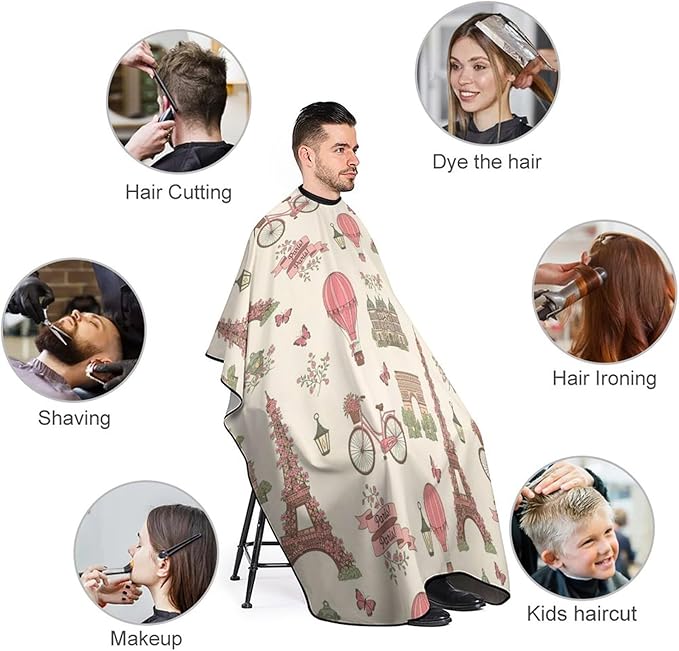 Barber Cape Pink Paris Eiffel Tower Hair Cutting Cloak, Adjustable Salon Cape Apron for Barber Salon, Barber Aceessories
