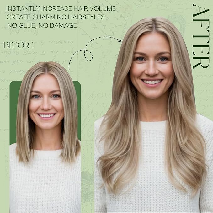 RUNATURE Human Hair Clip in Extensions 120g, Blonde Clip in Hair Extensions Real Human Hair, Thick Full Head, Easy to Apply, 14 Inch 7pcs #8P60 Ash Brown Highlight Platinum Blonde