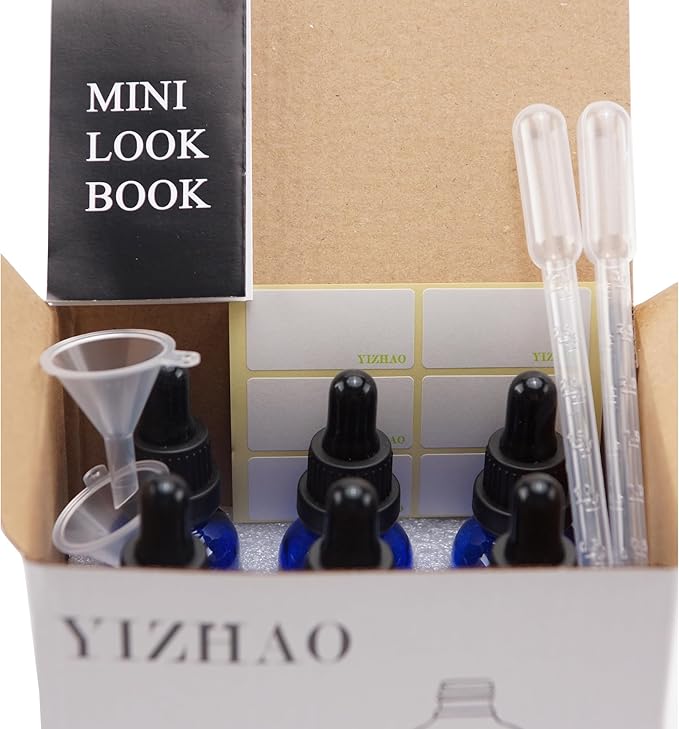YIZHAO Amber Glass Dropper Bottle 2oz, Tincture Bottles with Glass Dropper, for Essential Oils, Aromatherapy, Cosmetic, Laboratory, Pharmacy, Liquids, Travel –6 Pcs