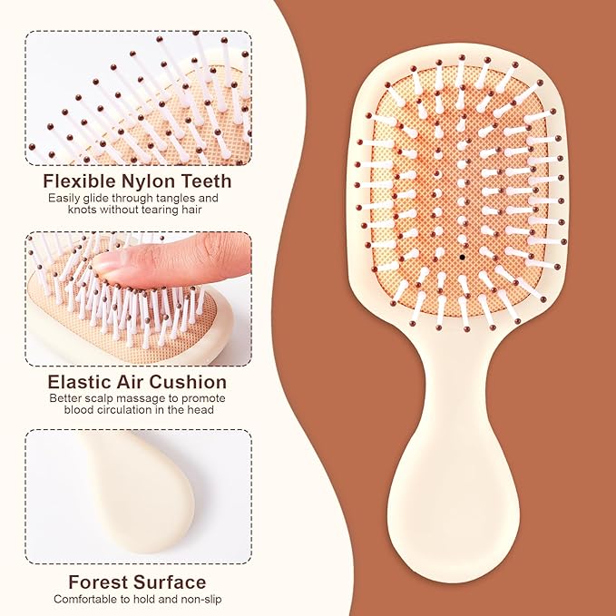 Mini Hair Bursh for Women Men and Kids, Protable Travel Size Hair Brush for Pockets Purses, Mini Detangler Brush for All Hair Types, Small Paddle Brush for Detangling (Beige)