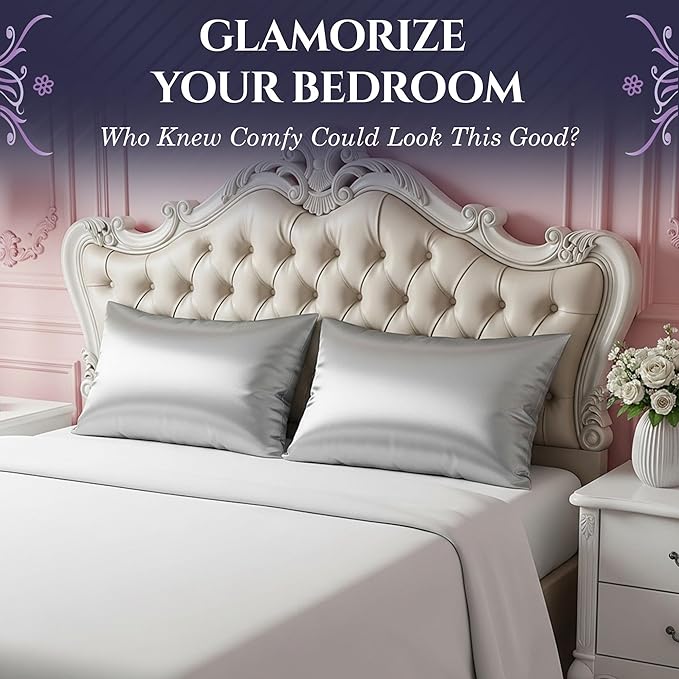 DECOLURE 100% Pure Mulberry Silk Pillow Case Queen Size – Highest Grade 30 Momme 6A+, Luxuriously Soft & Cooling Silk Pillowcase for Hair & Skin, Hypoallergenic, Breathable, Hidden Zipper (Silver)
