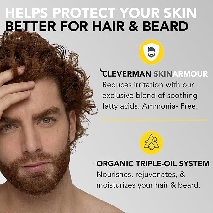 2X Pack Cleverman Hair & Beard Dye Kit for Men, All-in-One Reusable Mens Hair Color, Natural Gray Coverage, Ammonia-Free Beard Mustache Dye for Men (Auburn)