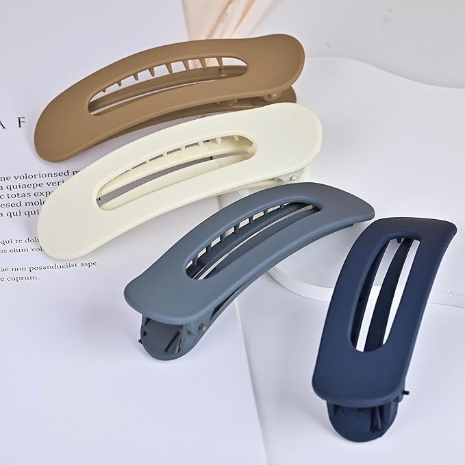 4 Pcs Flat Hair Clips for Women - Large Matte Flat Claw Clips for Thin Hair, Stylish Hair Accessories for Daily Styling, Matte Series (Navy Blue, Coffee, Gray Blue, Beige)