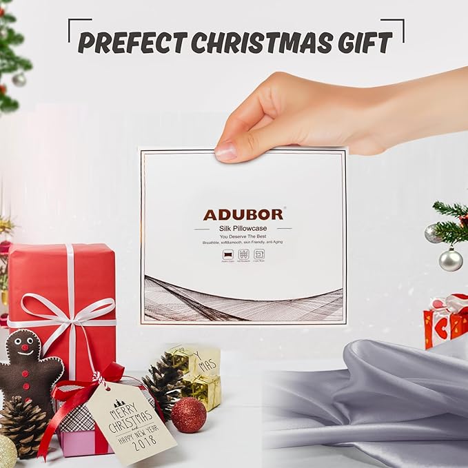 Adubor 100% Silk Pillowcase - Mulberry Silk Pillow Cases, 23 Momme 6A Grade Fibers, Silk Pillow Case for Hair and Skin Health, with Hidden Zipper (Standard 20''×26'', Light Gray, 1PC)