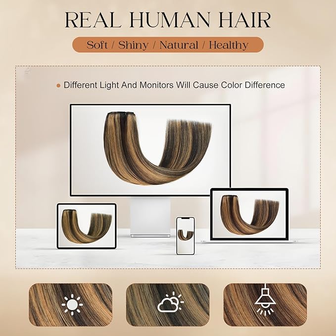 Clip in Hair Extensions Real Human Hair 22inch 8pcs 110g Seamless Balayage Dark Brown Hair Extensions Clip Ins Double Weft Dark Brown Highlight Chestnut Brown Invisible Straight Remy Human Hair