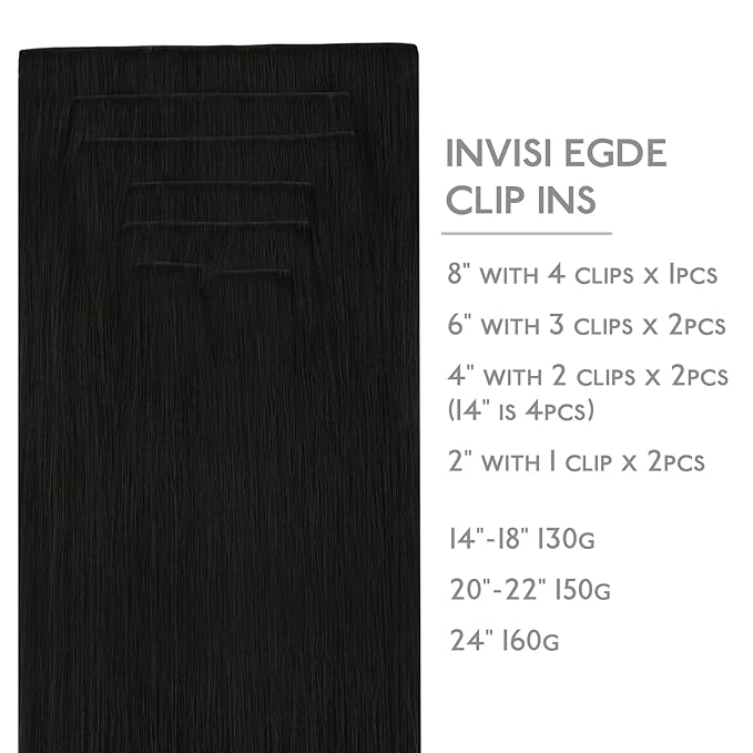 WENNALIFE Invisi Edge Clip in Hair Extensions Real Human Hair, 18 Inch 130g 7pcs Natural Black Seamless Clip in Extensions Remy Hair Clip Ins Invisible Skin Weft Straight Extensiones De Cabello Hmano