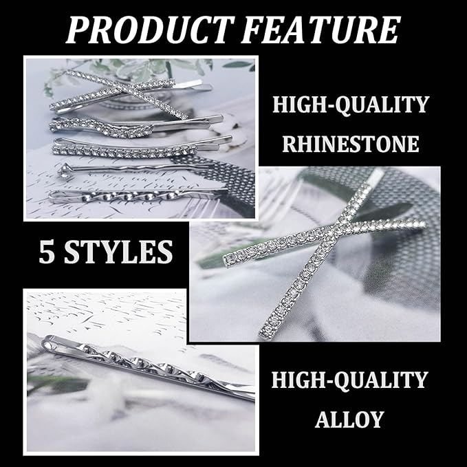 16 Pieces Silver Rhinestone Bobby Pins Set Delicate Decorative Fancy Crystal Hair Clips Shiny Fancy Metal Barrettes, I S X Shaped Diamond Hair Accessories for Women Ladies Girls Wedding Prom Party