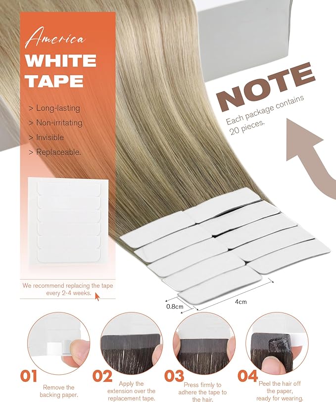 Sunny Hair Tape in Hair Extensions Real Human Hair Invisible Remy Hair Extensions Tape ins for Women Ash Blonde Root to Platinum Blonde Balayage 16 inch 20Pcs 50G