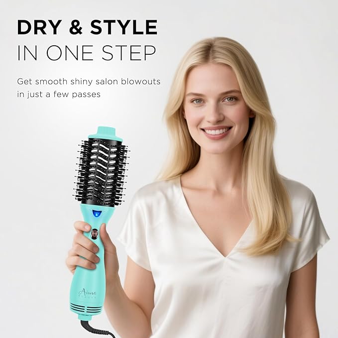 Hot Air Brush, Aima Beauty Professional One Step Hair Dryer & Volumizer 4 in 1 Upgrade Anti-Scald Negative Ionic Technology for All Hair Types, Light Green