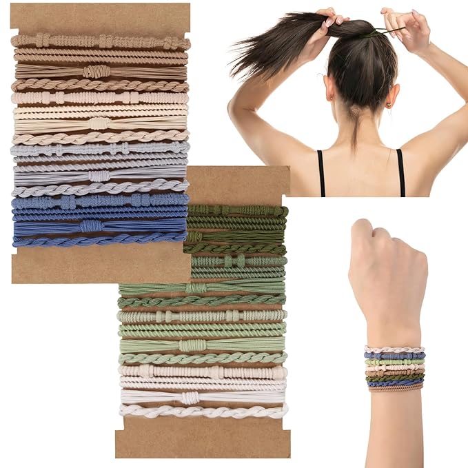 DIYDEC 32PCS Boho Hair Bracelets for Women Elastic Bracelets Hair Ties No Damage Hair Bands for Girls Thick Thin Long Curly Hair Accessories(B Style)