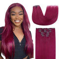 Lashey Seamless Clip in Hair Extensions Human Hair 110g 7pcs Burgundy #99j Straight 14 Inch Real Hair Extensions Clip ins with Soft PU Weft Invisible