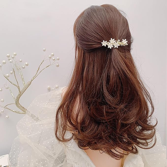 Pearl Flower Hair Clips Petal Duckbill Clip Gold Hair Clip for Wedding Brides Bridesmaid Pearl Pins Clips for Party Wedding Daily