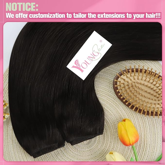 YoungSee Wire Human Hair Extensions Dark Brown Wire Hair Extensions Real Human Hair Straight Human Hair Fish Line Extensions Dark Brown 18Inch 80G