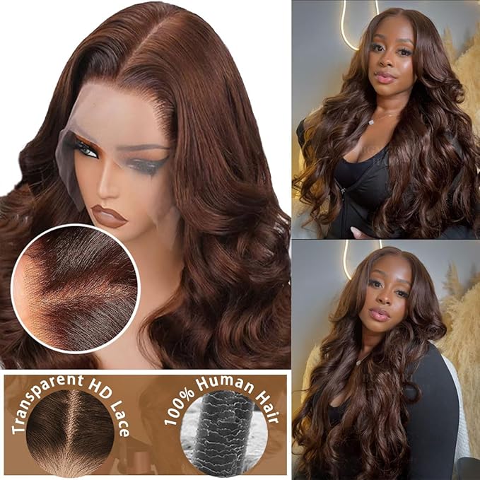 Pre Plucked 13x6 HD Lace Front Wigs Human Hair 200% Density Body Wave Chocolate Brown Lace Front Wig Brown Wigs Human hair 20inch for Women